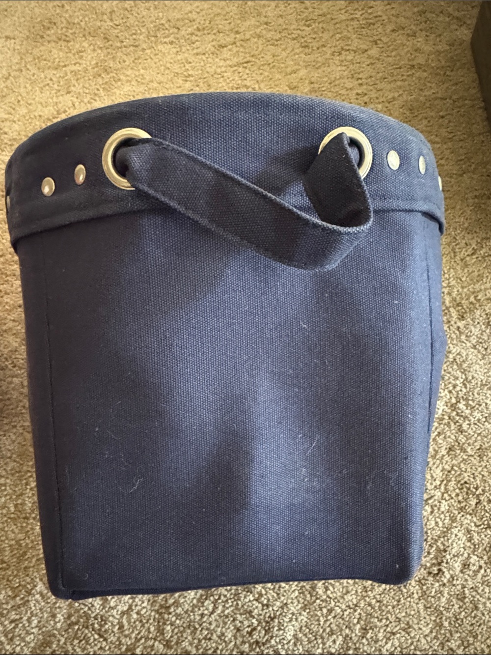 Pottery Barn navy Canvas Storage Bin with Grommet Handle
